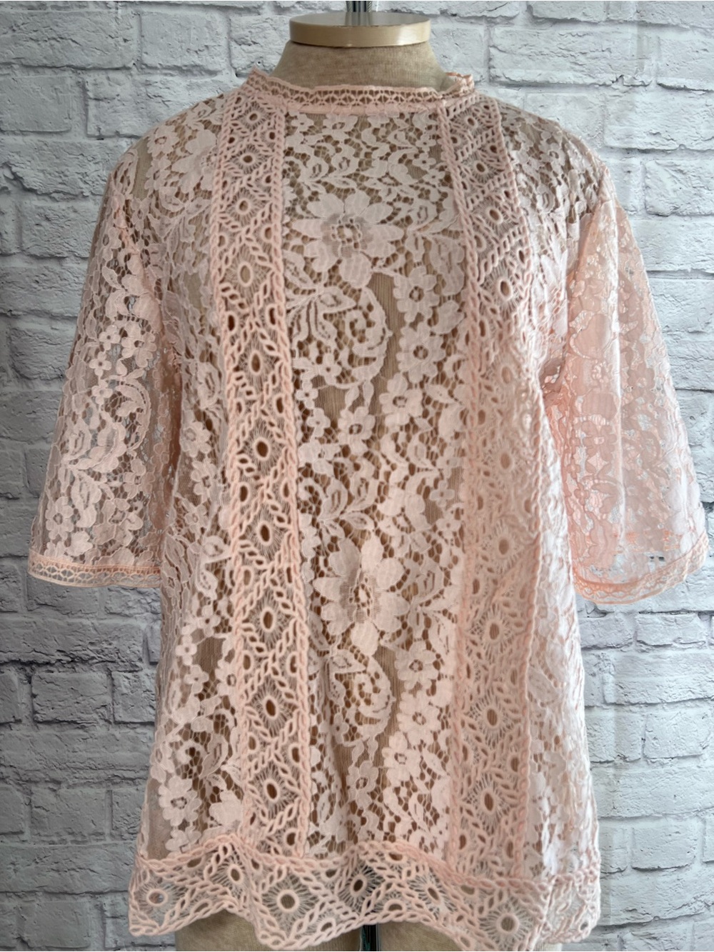 Loft Ballet Pink Floral Lace Loose Fit Blouse Size L